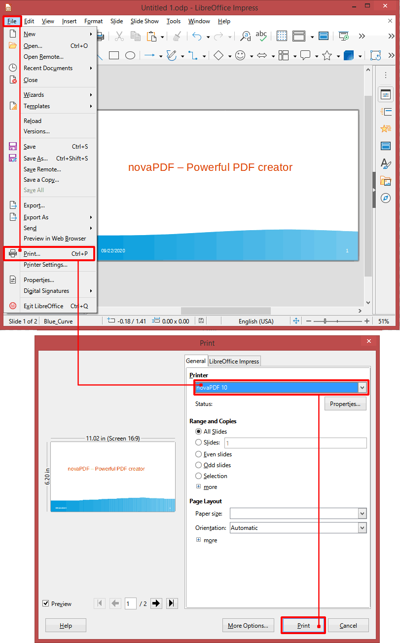 Create PDF files from LibreOffice Impress presentations - novaPDF