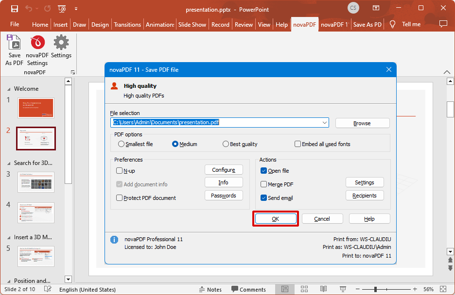 PPT to PDF using the addin for PowerPoint - 1
